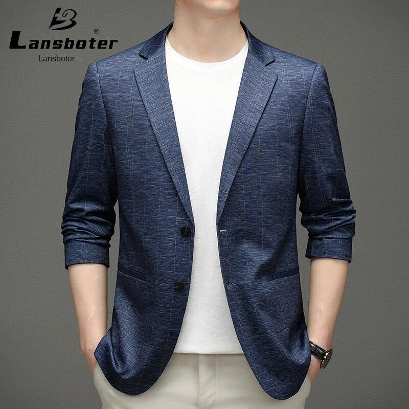 

Lansboter Костюм Весна и Осень Мужской Повседневный Костюм Корейская Версия Slim Fit Маленький Костюм Мужской Синий Костюм Куртка