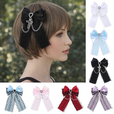 Exquisite Lace Design Gothic Hair Clip Cute Bow Cross Pendant Bag Charm Lolita Hair Accessories Japanese Style Y2K Hair Clip