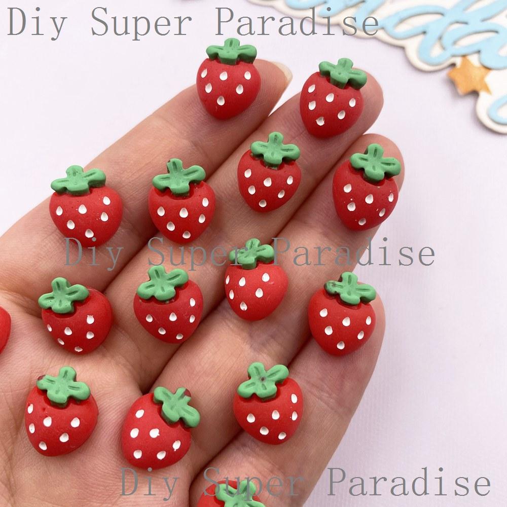 30PCS Resin Kawaii Colorful Mini Red Watermelon Strawberry Figurine Flatback Stone Decor Scrapbook DIY Bow Jewelry Making Crafts