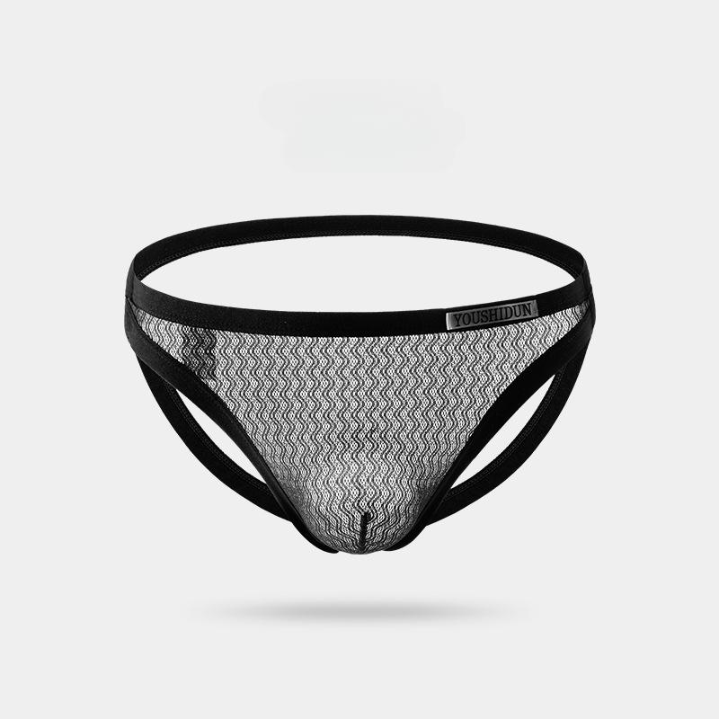 Men's Open Butt G-string Thong Briefs Sissy Underpants Mesh Middle Waist Underwear Sexy Solid Thongs Peni Big Pouch Panties