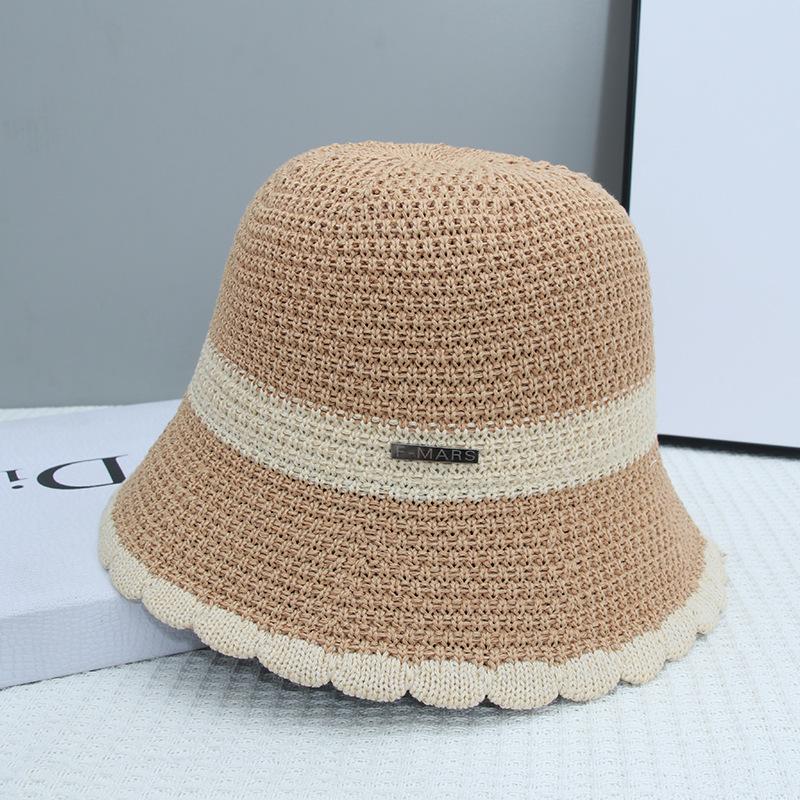 Korean-style Japanese straw fisherman hat for women with metal logo, makes the face look smaller, fully covers the face, breathable and
