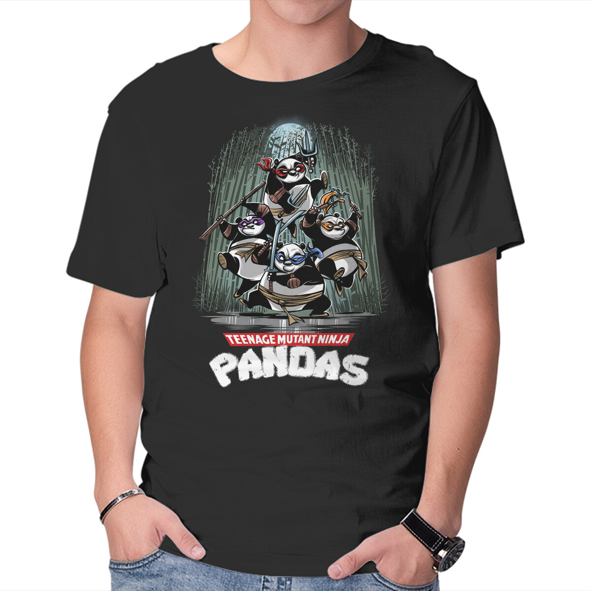 Unisex Crew Neck T-Shirt Teenage Mutant Ninja Pandas Graphic Short Sleeve Casual Tee S