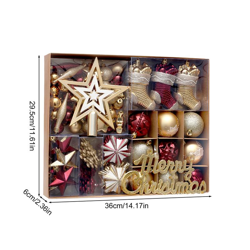 Shatterproof Christmas Ornaments 70X Stars Balls Stockings Snowflakes Christmas Decorations For Tree Classic Christmas Decor