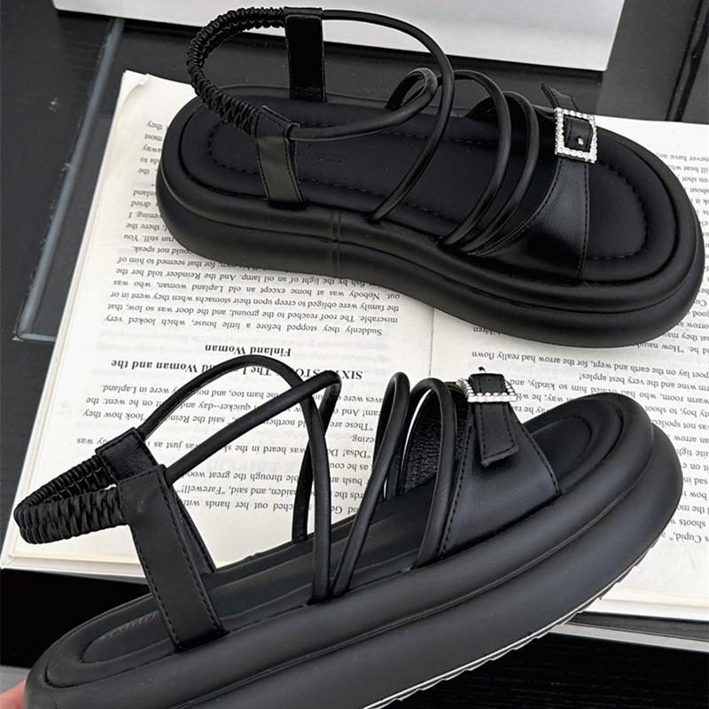 Fashion Fashion Crystal Belt Buckle Women Sandals Open Toe Thick Bottom Beach Roman Sandals Casual Comfortable Women Platform Sandals