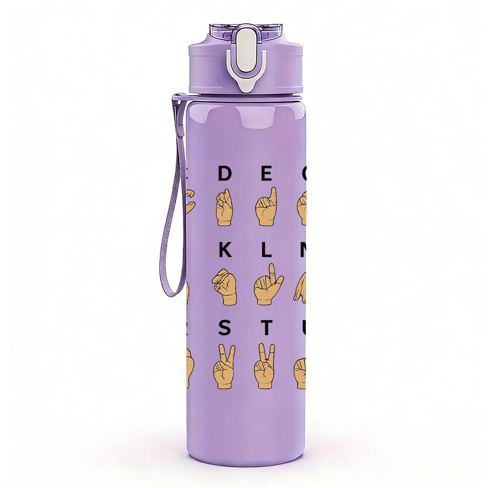 1PC Alphabet Vintage Stamp Set 750ml Color Plastic Sports Water Bottle Leakproof Flip Straw Lid For Sports Office Home Use