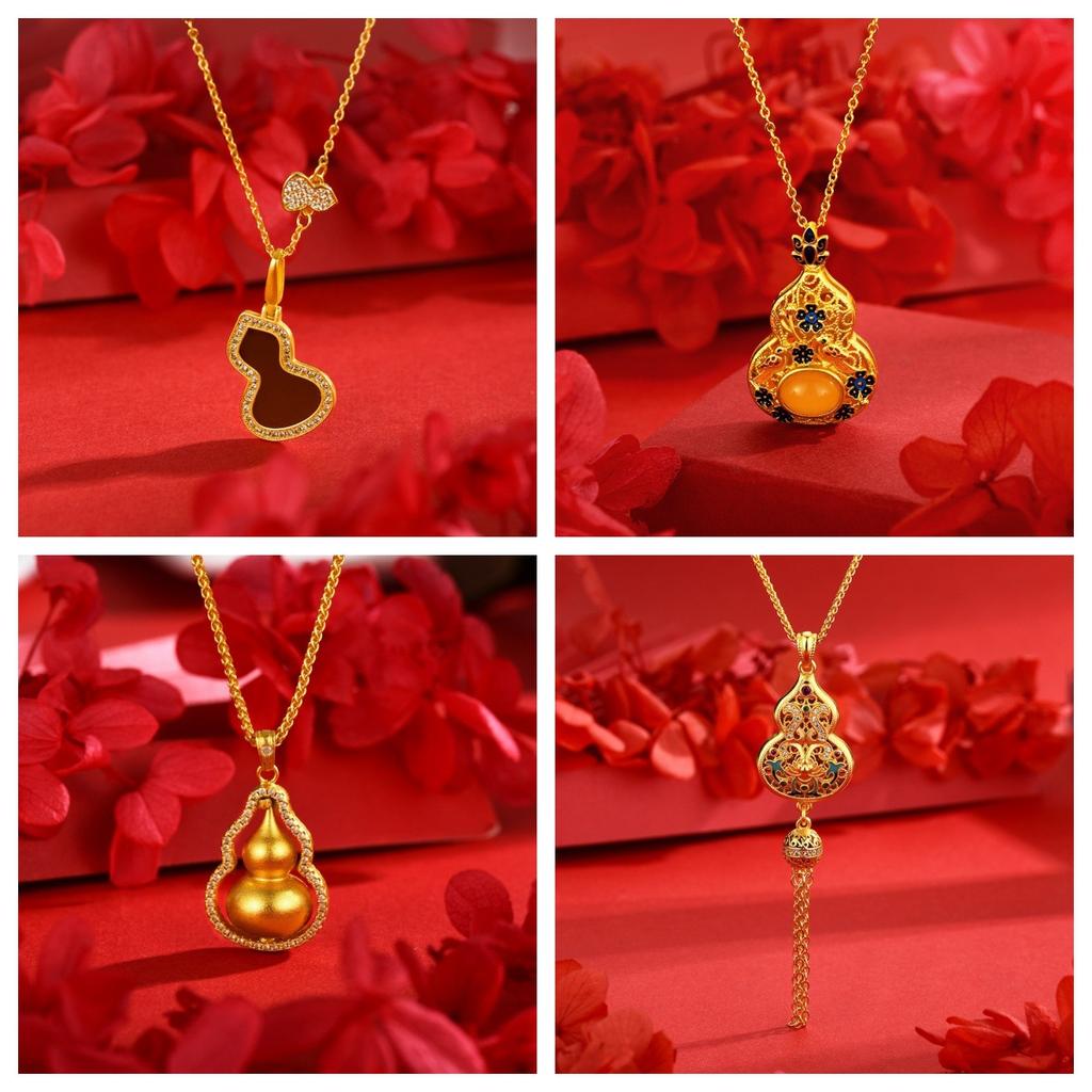 Jindian has the same Fulu God of Wealth, sand gold ancient French wire matte lucky gourd pendant, retro court necklace wholesale.