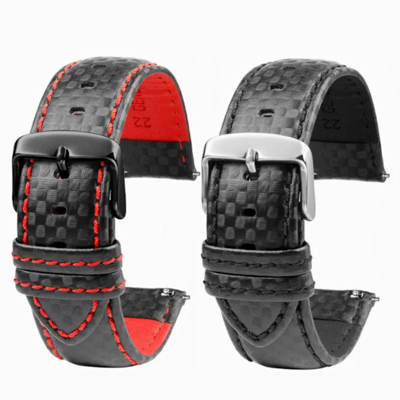 18mm 20mm 21mm 22mm 23mm 24mm Cinturino Orologio in Pelle con Motivo Fibra di Carbonio Cuciture Nere Rosse Arancioni Cinturino Orologio Accesso Orologio da Uomo