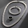 Trendy Stainless Steel Cuban Chain Bracelet Necklace Ring Set For Men Women Minimalist Silver Color Hip Hop Party Jewelry Sets