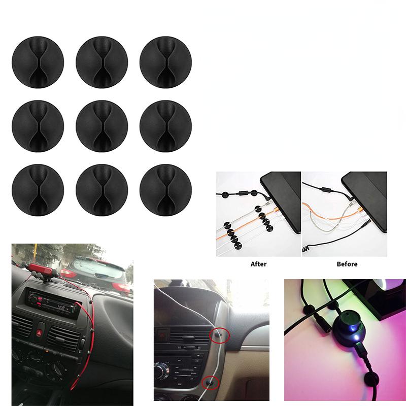 Car Dashboard Ornament 10pcs High Quality Car Wire Tie Clip Fixer Organizer Black Color Clamp Cord Cable Line Holder Computer USB Line Fastener