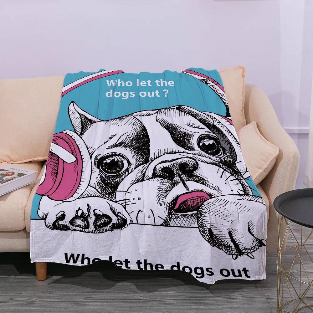 Cute Ultra-Soft Flannel Printed Blanket Plush Throw Nap Cover Sofa Bed Couch King Queen Full Size French Bulldog Dog