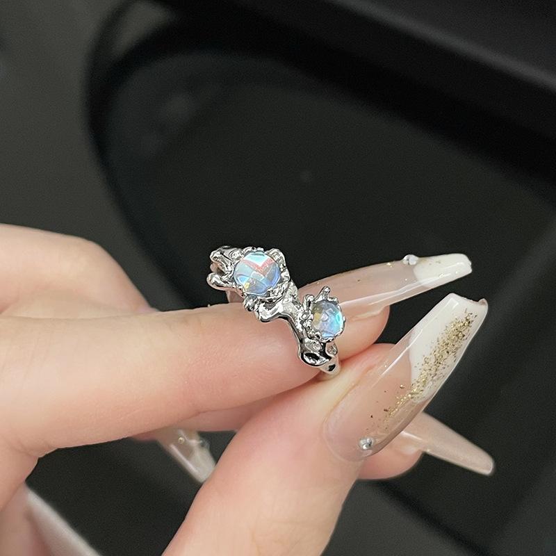 Niche Design High Sense Cold Wind Pearl Moonstone Open Ring Women'S French Personality Fashion Ring