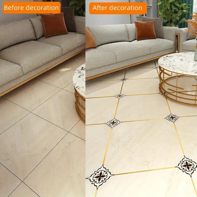 36PCS Bohemian Pattern Tile Diagonal Line Sticker, Self-adhesive Waterproof Living Room Dining Room Kitchen And Bathroom Floor Sticker