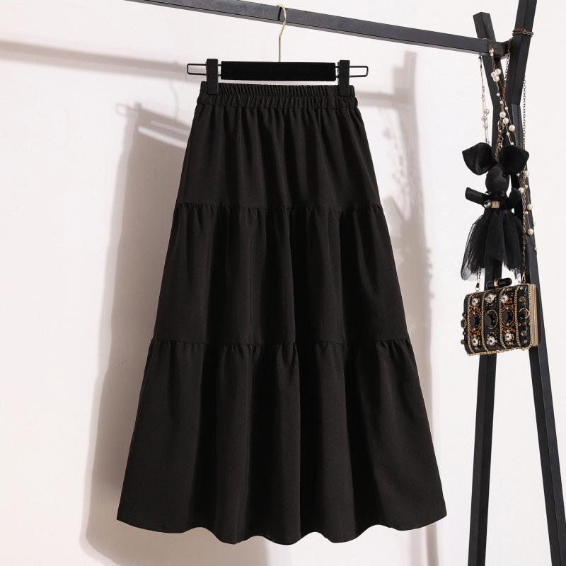 2024 Spring Solid Color Spliced Midi Skirt: Versatile, High Waist, Slimming, Plus Size Option