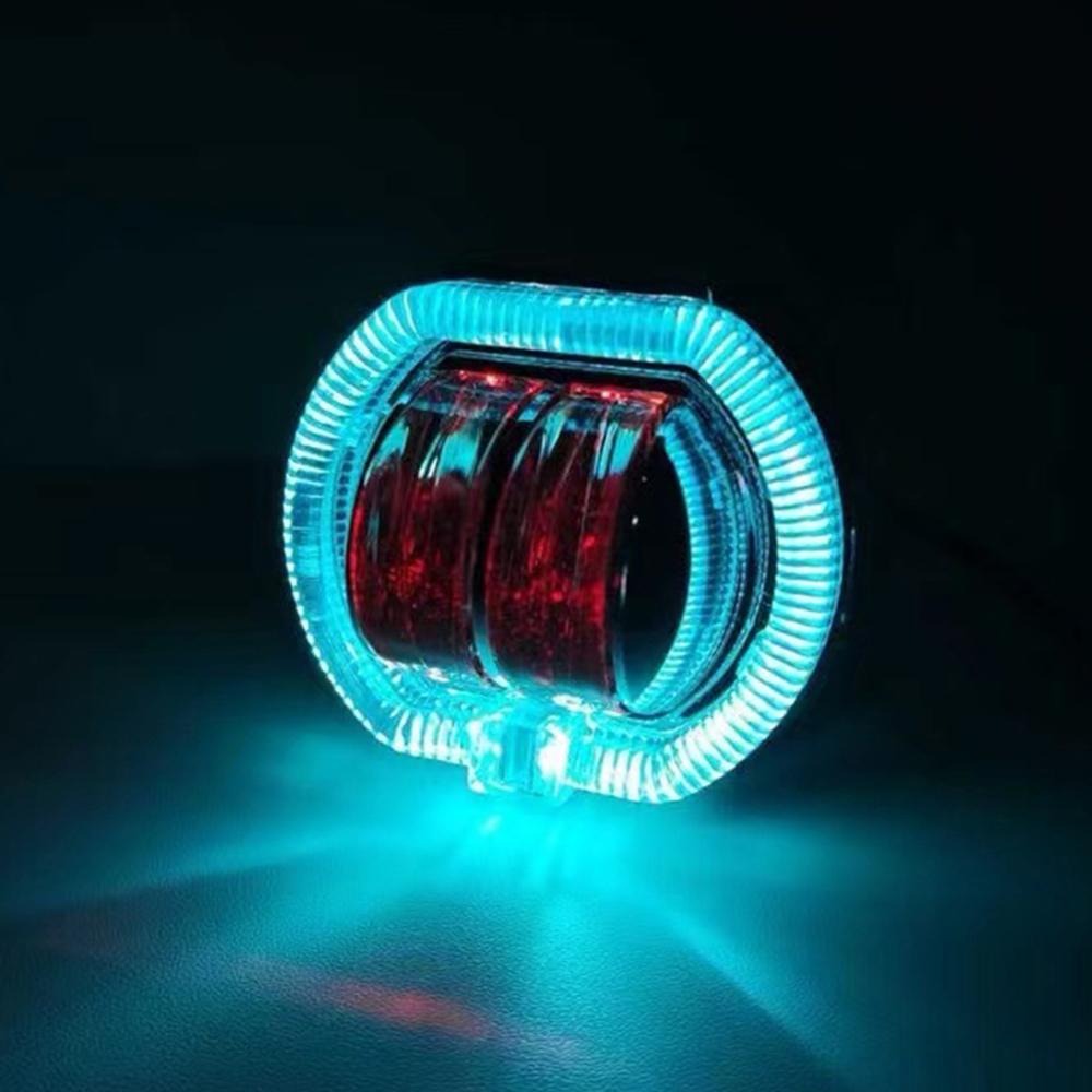

Motorcycle Modified LED Headlight Dual Aperture Motorbike Spotlight Ice Blue+Red