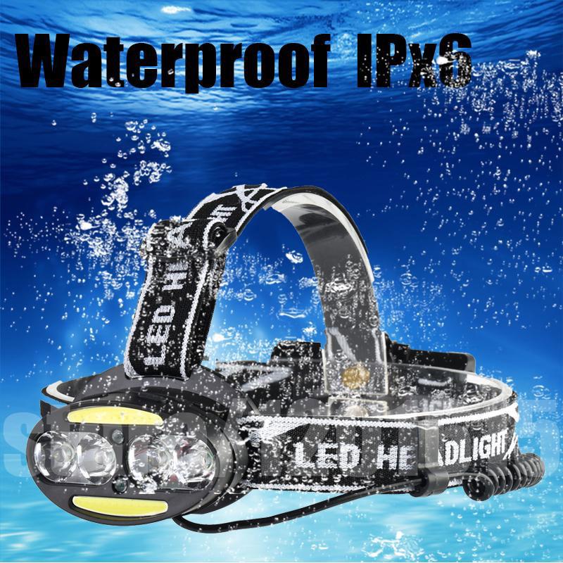 8LED USB Charging T6 Strong Light Head Lamp 4T6+COB+2Red LED HeadLamp Flashlight Torch Lanterna Head Light for Camping Search