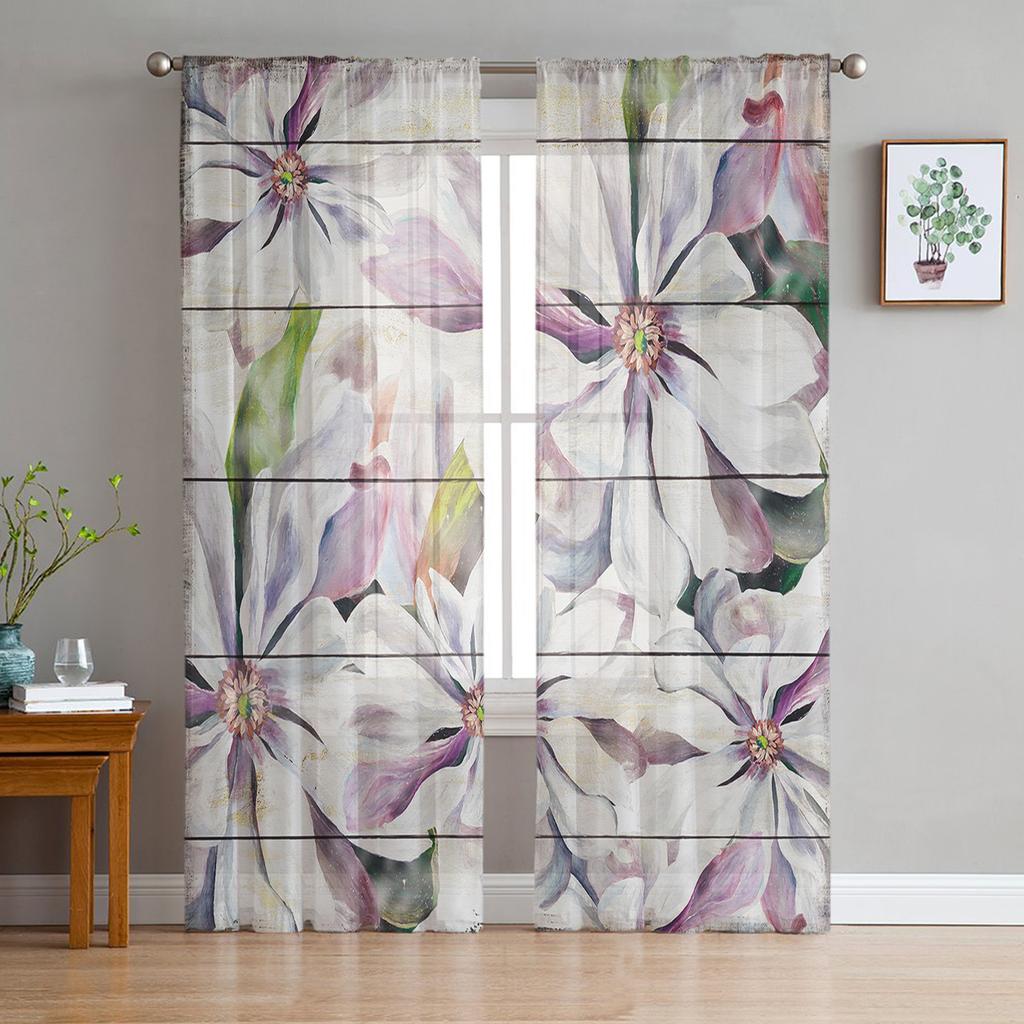 Modern Sheer Curtains Flower Orchid Watercolor Living Room Kitchen Children's Room Decoration Household Chiffon Window Curtains