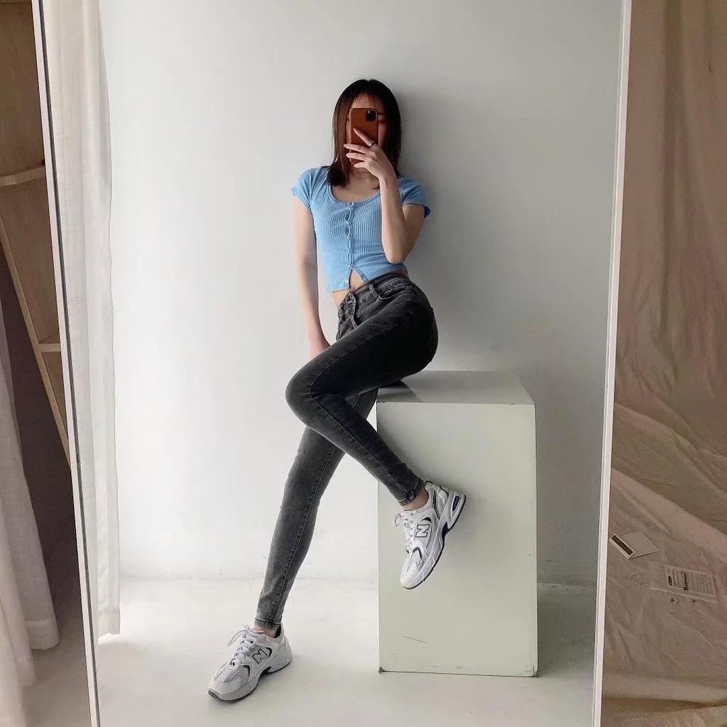 Women's High-Waisted Skinny Stretch Jeans - Slim Fit, Butt-Lifting, Pencil Style for Spring & Summer