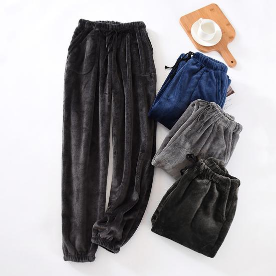 Pantaloni da Pigiama da Uomo Dritti Spessi Antifreddo Morbidi Elasticizzati in Vita Pantaloni da Pigiama da Uomo Indumento da Casa