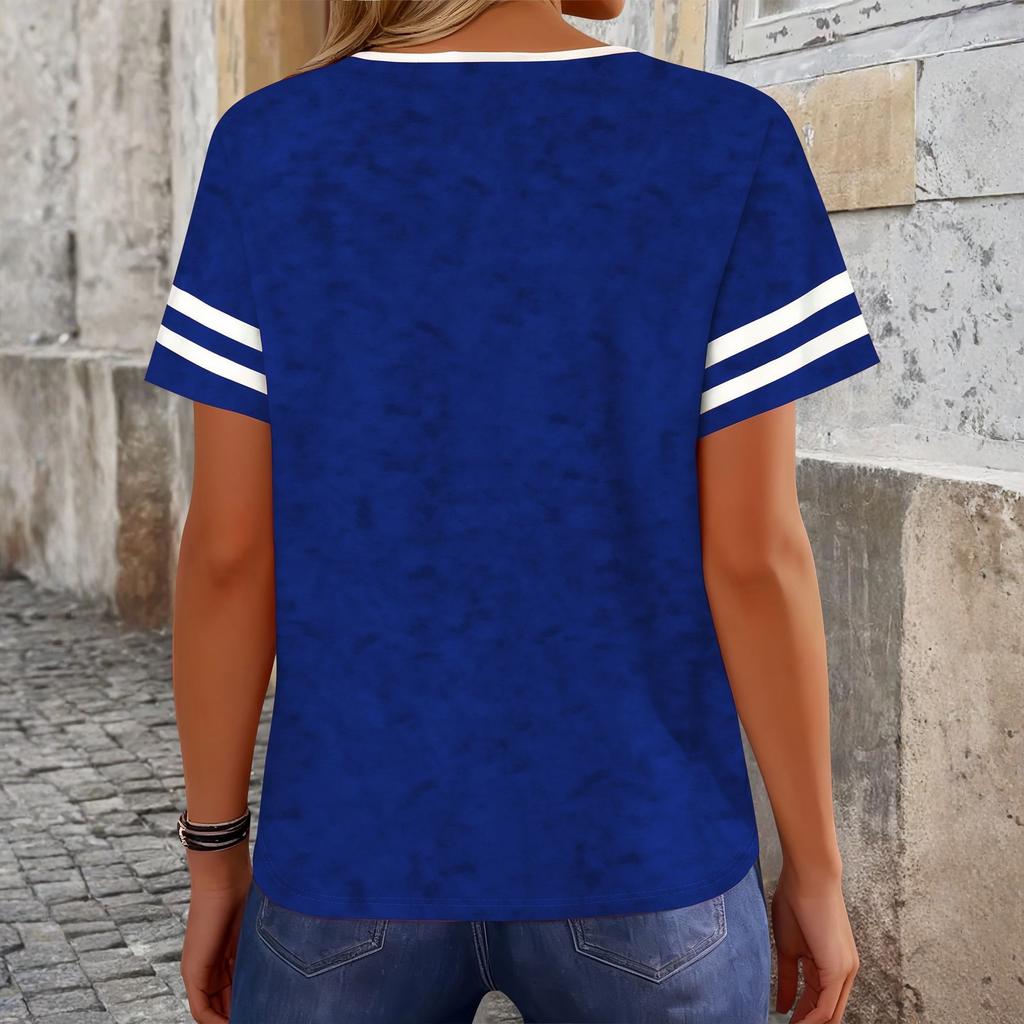 Women's Fashion V-neck Contrast Short Sleeve T-shirt Top