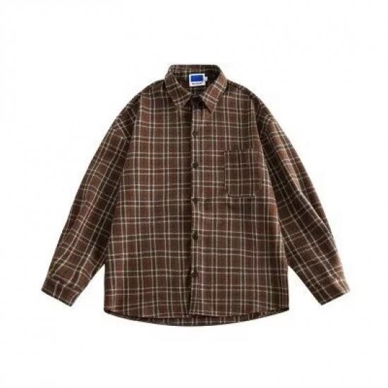 

Осенне-зимний японский ретро комбинезон клетчатая рубашка для мужчин и женщин в студенческом стиле, толстая простая повседневная рубашка с длинным рукавом, пальто 2XL