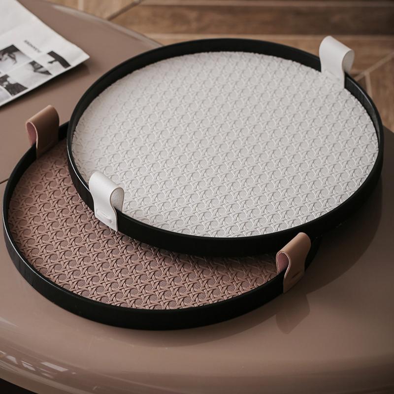 Nordisches Leder Tablett Retro Aufbewahrungstablett Musterzimmer Wohnzimmer Couchtisch Esszimmer Licht Luxus Holz Aufbewahrungsscheibe Ornament