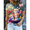 Fashion Women's Crew Neck Short Sleeve 3D Animal Color Printing Animal Short Sleeve Crew Neck T-Shirt