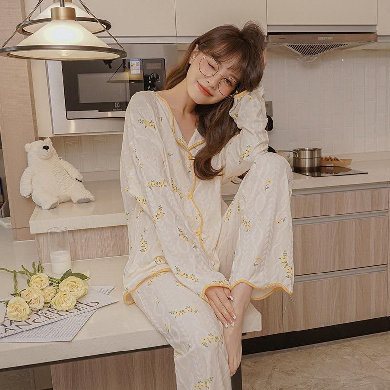 Herbst Koreanische Frauen Pyjamas Süße Nachtwäsche Prinzessin Homewear Rüschen Lange-Ärmeln Bequeme Loungewear Zwei-stück Set Homewear