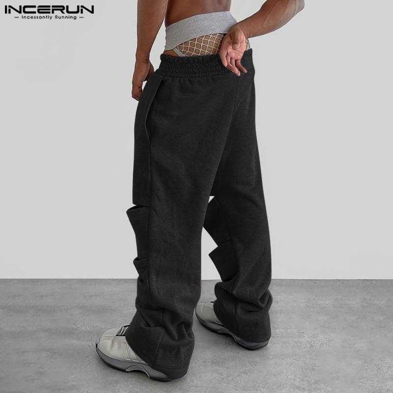 INCERUN Men Elastic Waist Cutout Hollow Long Sport Trousers Sweatpants