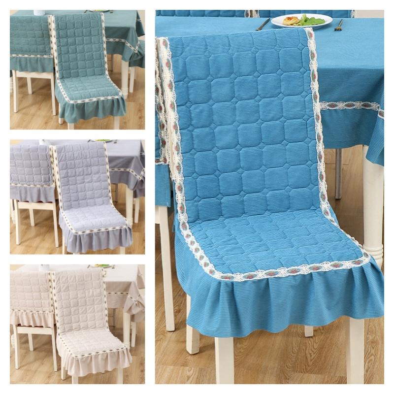 Minimalist Chair Cover Non-Slip Thickened Plaid Soft Ruffle Trim Dining Seat Cover All-Season Universal One-Piece Chair Cover