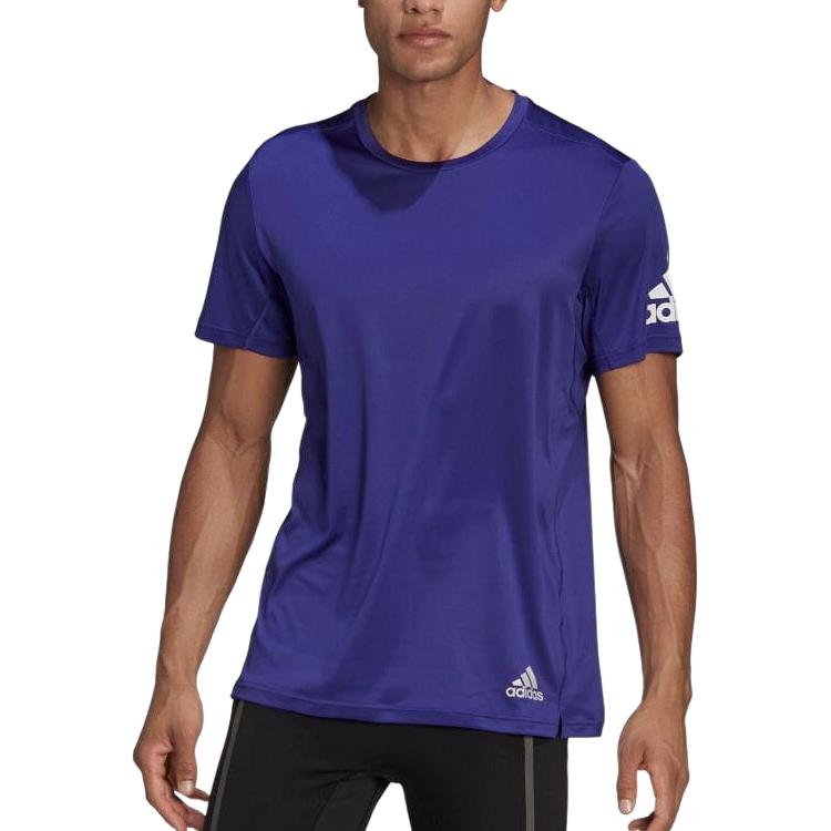 Adidas T Shirts Men's Purple Crew Neck Moderate Straight Fit HB7482