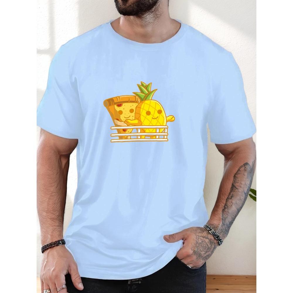 Men's Pizza Pineapple Pattern Summer Casual Crew Neck Short T-Shirt