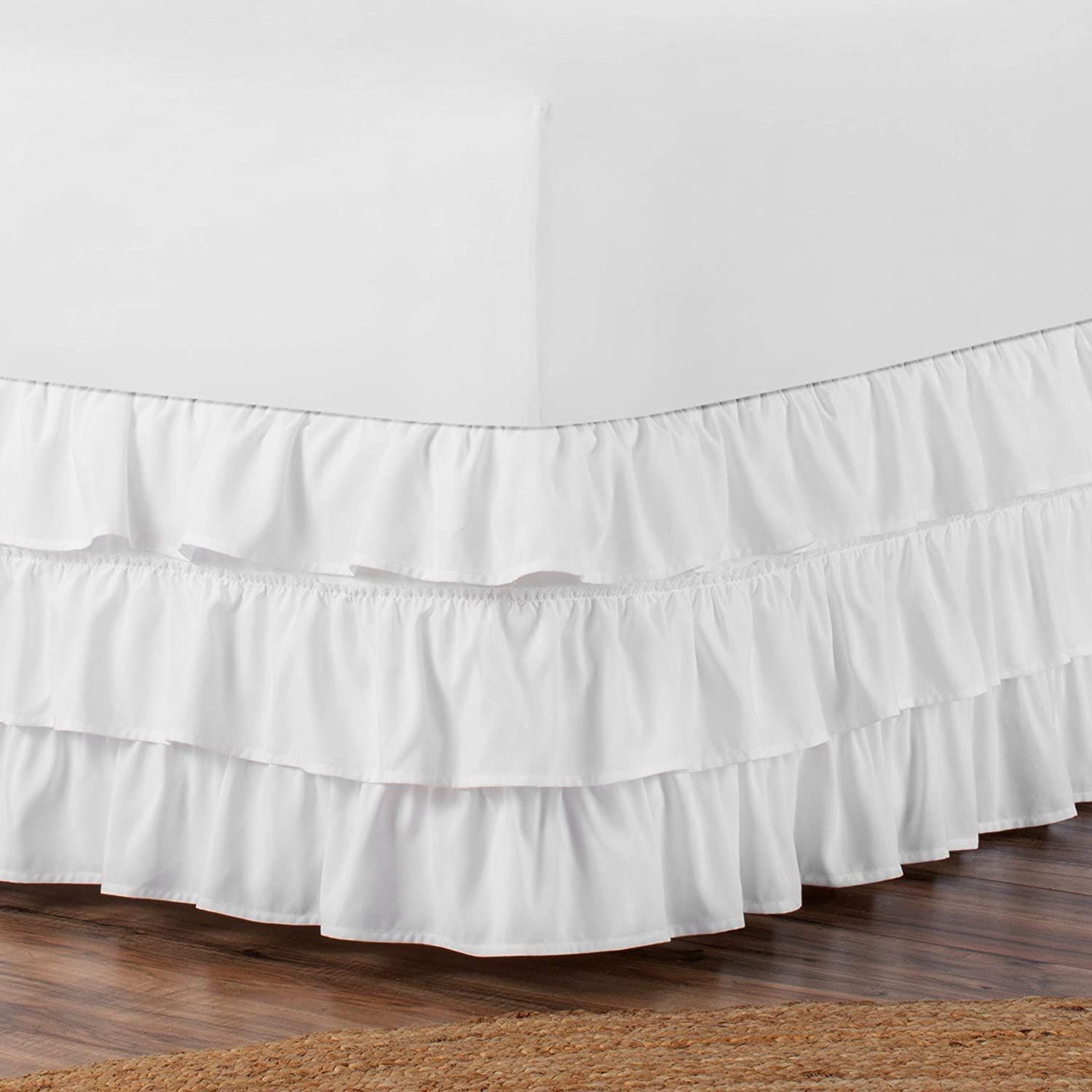 Multi Ruffled White Queen Bed Skirt–Hotel