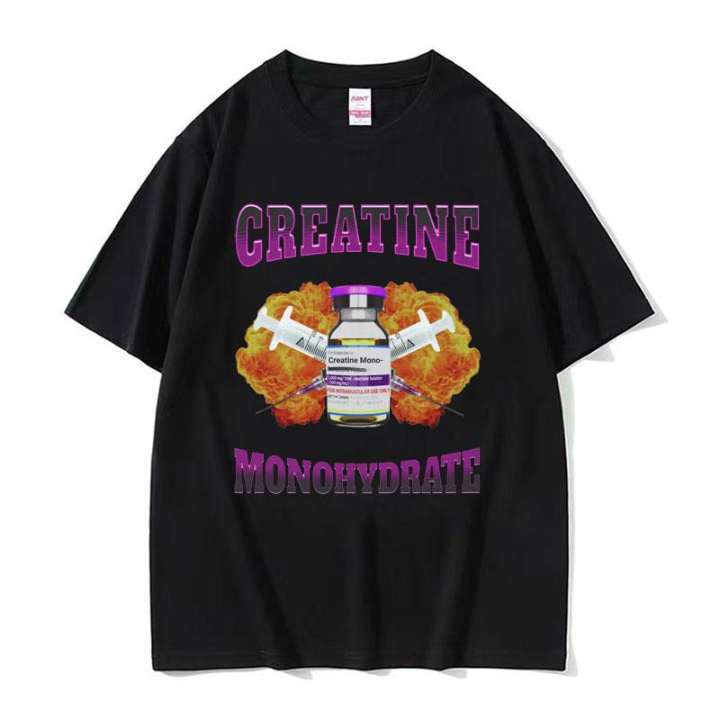 Módní nadměrné tričko do posilovny s vtipným memem a kreatin monohydrátem pro muže a ženy, hip hopové tričko, vintage bavlněné tričko s krátkým rukávem
