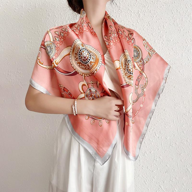 Eșarfă Hijab Hip Hop Femei Imprimeu Eșarfă de Gât Foulard Eșarfe Pătrate de Mătase Satinată Șaluri și Înfășurători Doamnă Pașmină Batic