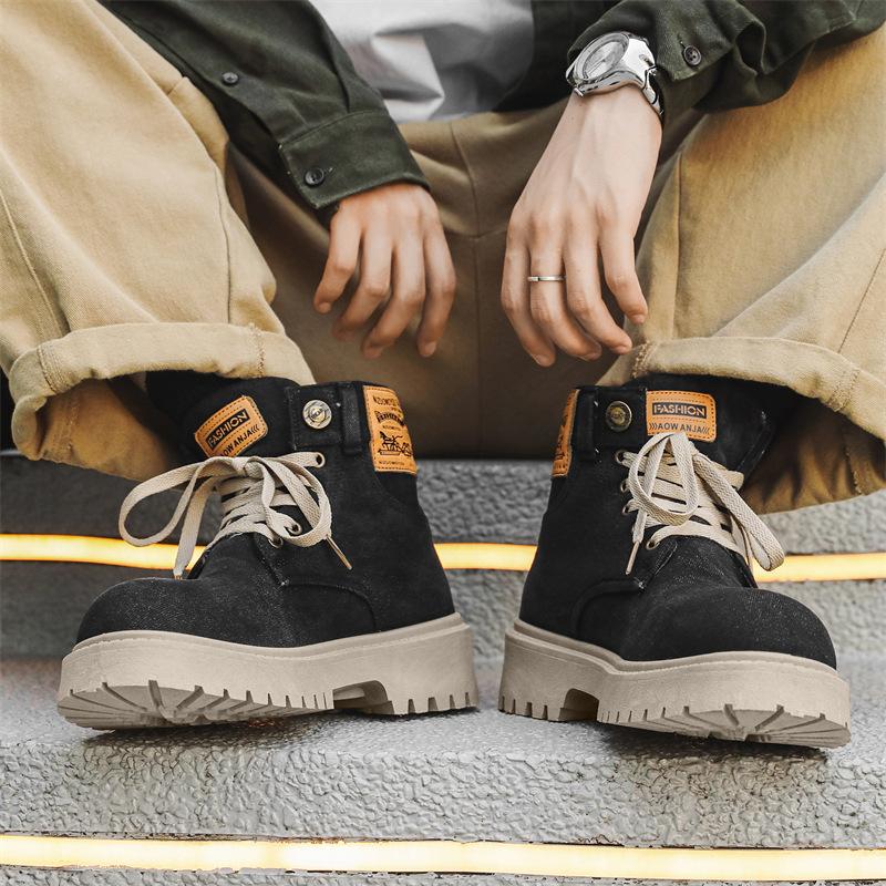 

Martin boots men s autumn new British denim high-top retro locomotive medium-top thick-soled tooling boots 39 чорний