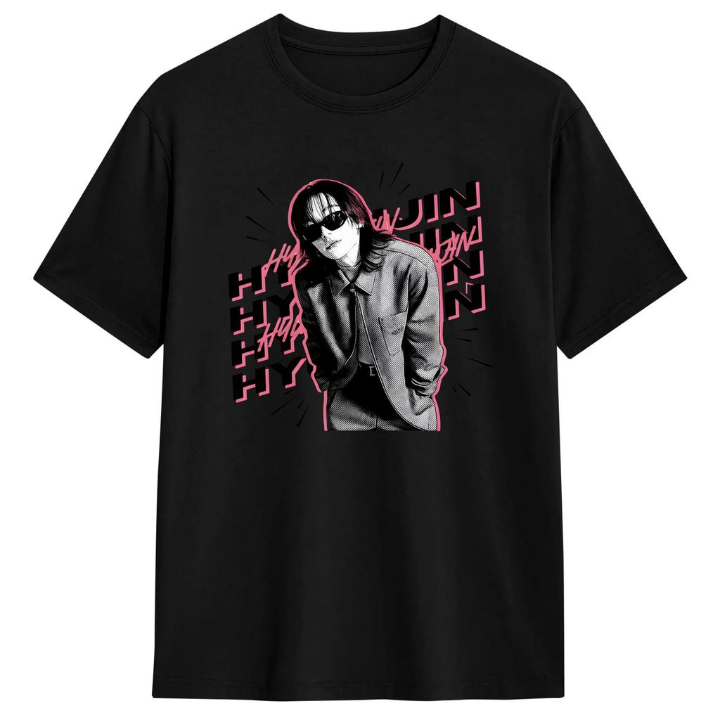 Hyunjin Tshirts For Men Novelty Pure Cotton Tee Shirt Crewneck Short Sleeve T Shirts Unique Tops