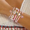 Sweet Pink Rice Bead Bow Bracelets Set for Women Bohemian Summer Shell Starfish Flower Bracelets Trendy Multi Layer Jewelry