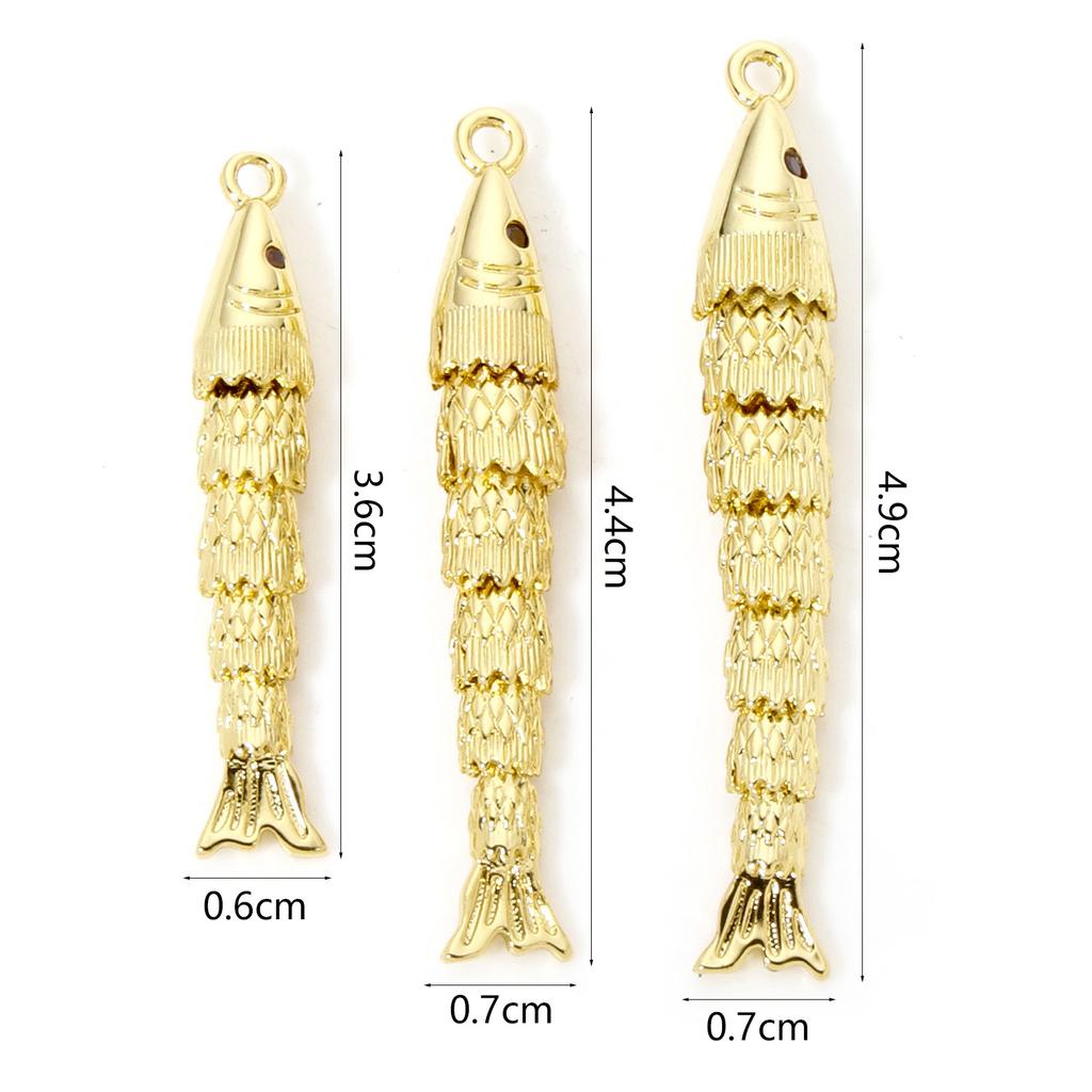 1 Piece Brass Ocean Jewelry Pendants Fish Animal Movable 3D Charms 18K Gold Color Wine Red Cubic Zirconia Eye For Necklace DIY