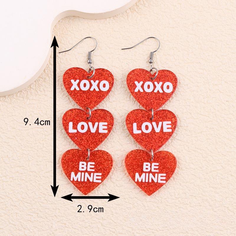 Valentine's Day Sparkly Three-piece Long Heart-shaped Letter Creative Earrings for Women