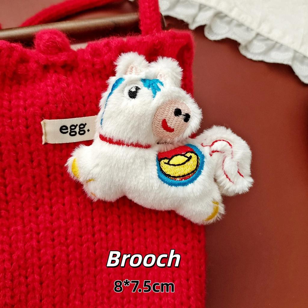 2026 Horse Year Cartoon Mascot Pony Knitted Gift Bag Handheld Candy Bag Knot Wrist Bag Cute Tote Bag Reusable Shopping Bags