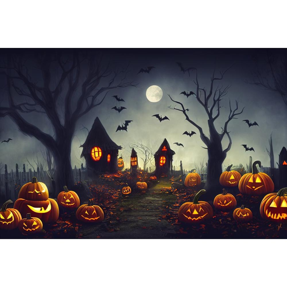 Halloween Photography Background Horror Night Moon Dark Forest Castle Pumpkin Halloween Party Kid Portrait Backdrop Photo Studio
