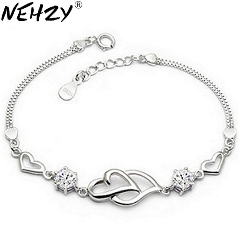 925 Sterling Silver New Heart To Heart Bracelet Fashion Female Models Cute Vintage Wild Super Flash Jewelry Purple Crystal