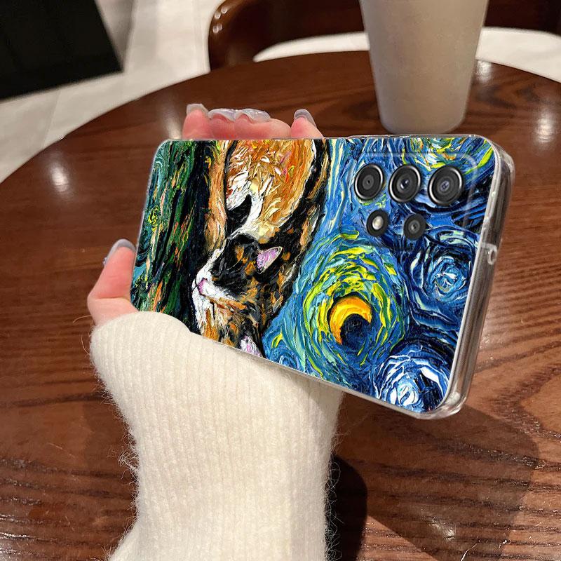 Cat Van Gogh Starry Night Painting Phone Case For Samsung Galaxy A56 A57 A37 A55 A54 A36 A35 A26 A25 A16 A17 A07 A52 A21s Cover