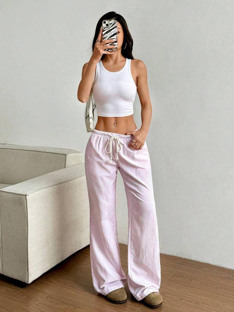 Autumn New Women's Clothing Striped Cute Wide Leg Pants Floor Length Casual