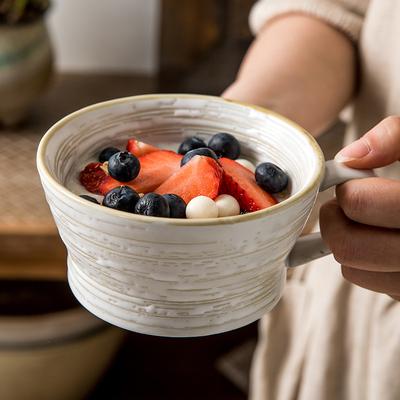 Old Time Retro Large Diameter Oat Cup Breakfast Cup Retro Ceramic Cup Household Cereal Cup Water Cup