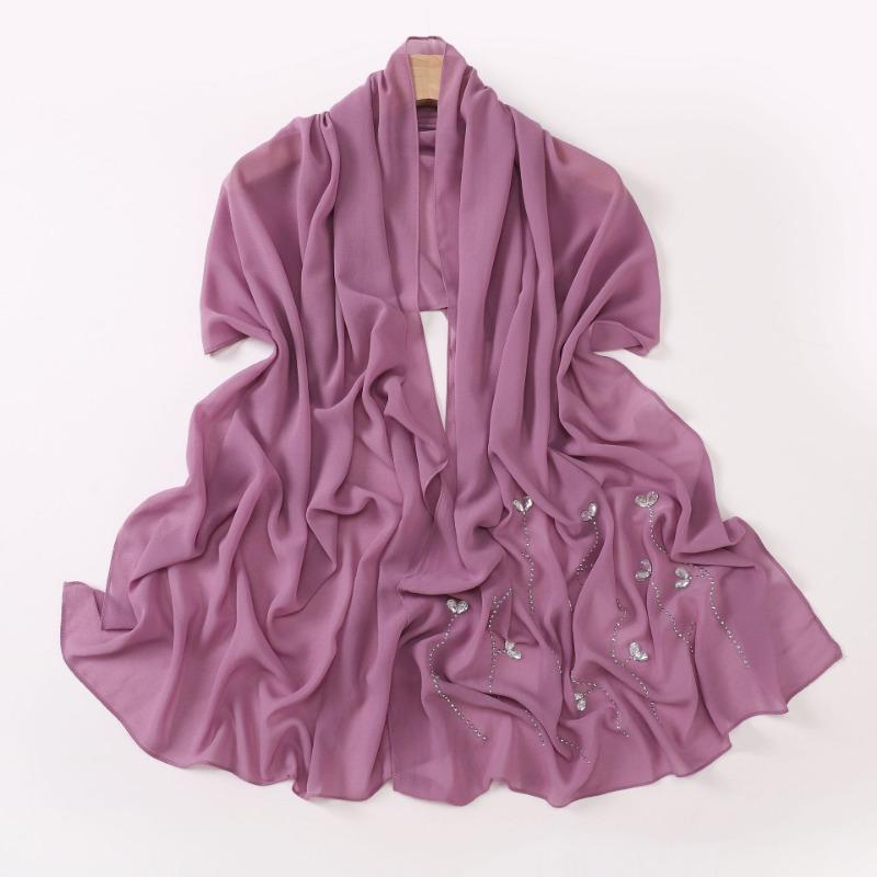 Pearl Chiffon Long Scarf With Rhinestone For African Women
