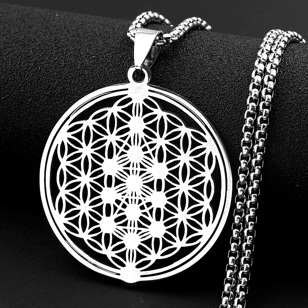 Yoga Kabbalah Sephirot Chakra Flower of Life Stainless Steel Necklace Gold Plated Tree of Life Sacred Geometry Chain Jewelry