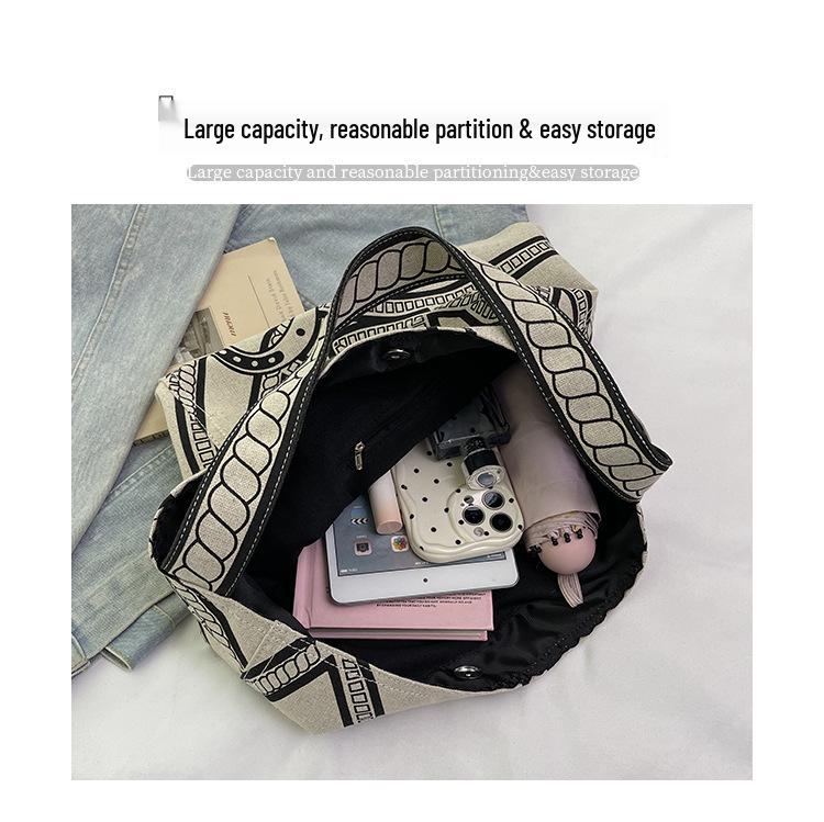 Damen Leinen Schultertasche mit großer Kapazität - Mori Stil Totem Design