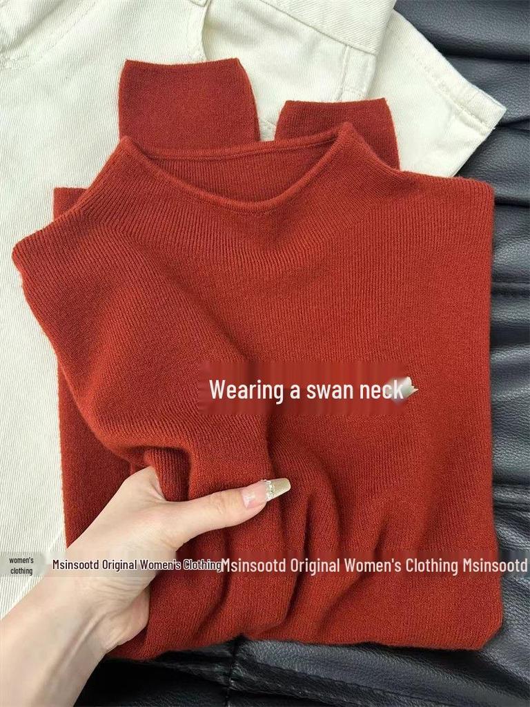Elegant Purple Half-High Neck Knit Sweater for Women - Perfect for Autumn/Winter Layering