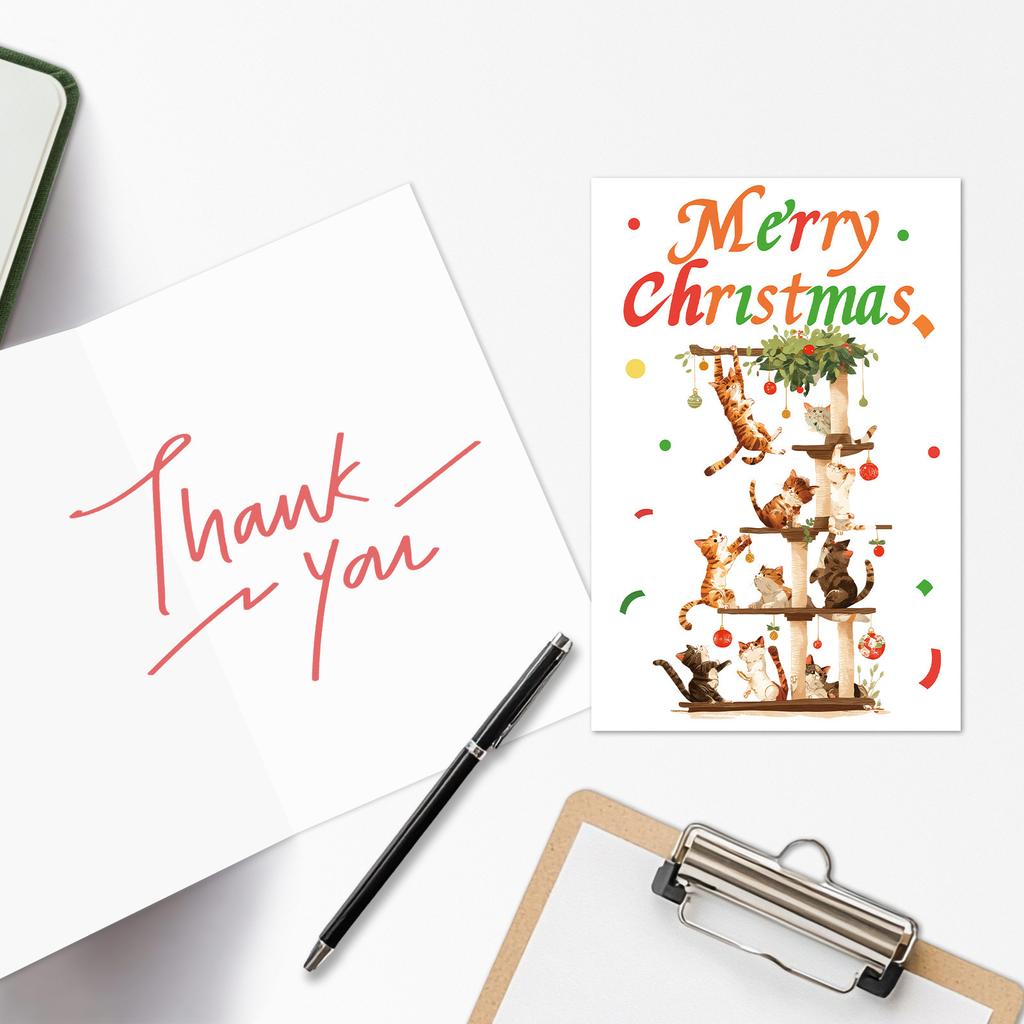 10PCS Cute Cartoon Christmas Greeting Cards Set with Envelopes, Large Size Hand-drawn Xmas Cards for Holiday Wishes & Gifts
